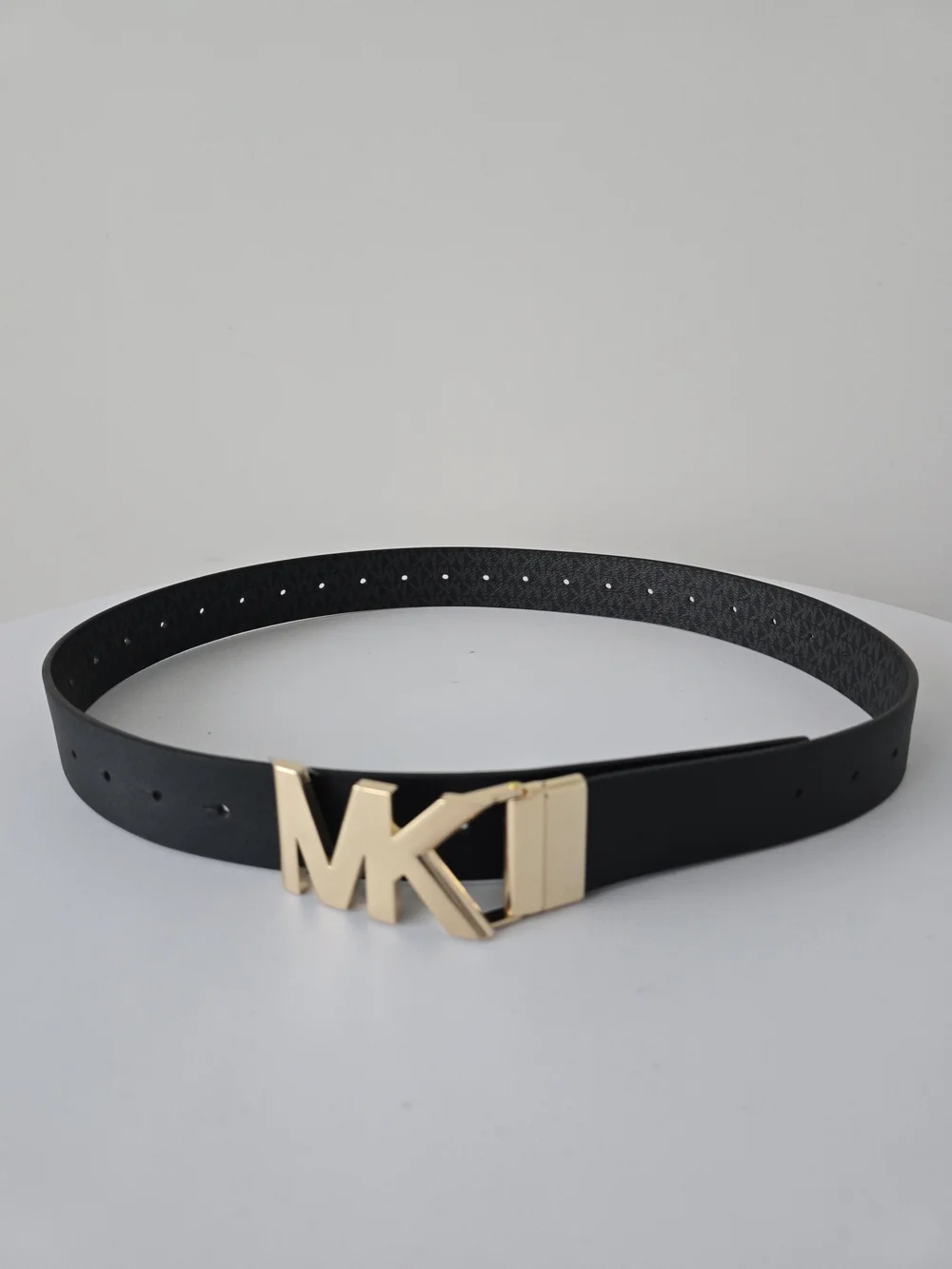 Michael Kors Reversible Faux Leather Belt L Black Gold Buckle NWT